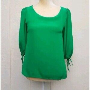 Revolve line & dot green/cream silk crochet embroidered boho blouse sz xs .